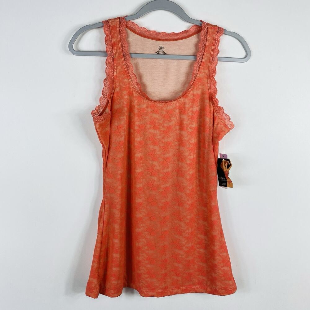 Modern Movement Tank Top Medium Orange Lace Scoop Neck Sleeveless